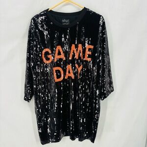 Girlie Girl Originals Black Sequin Game Day Tunic Top XXL Sparkle Football Style